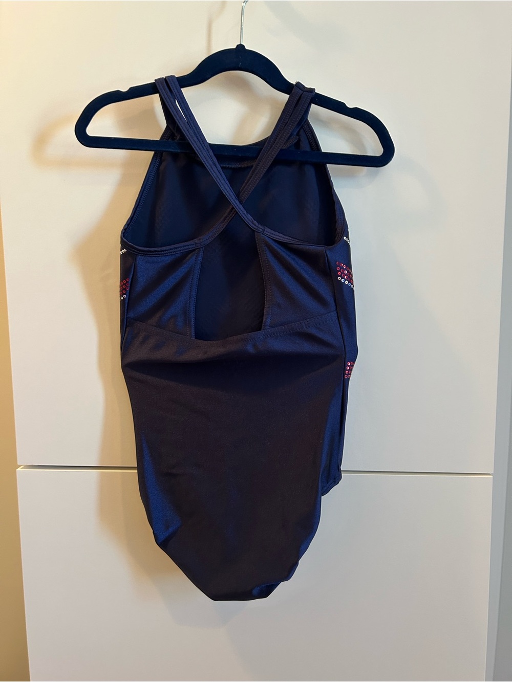 Zone Navy Leotard with Red & Silver Geometric Sequins - Adult Small - Picture 7 of 8